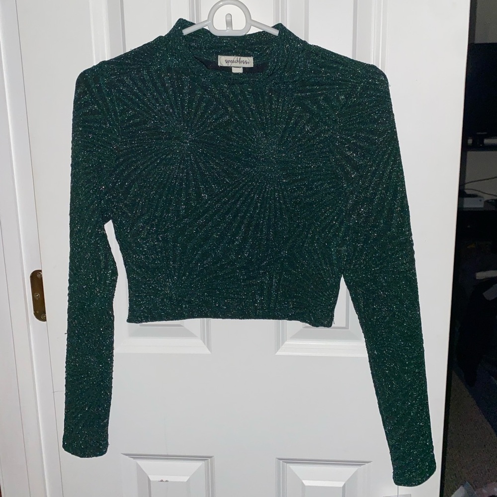 2-piece (cropped long sleeve & skirt) 
Size X-Small, Sparkly Green